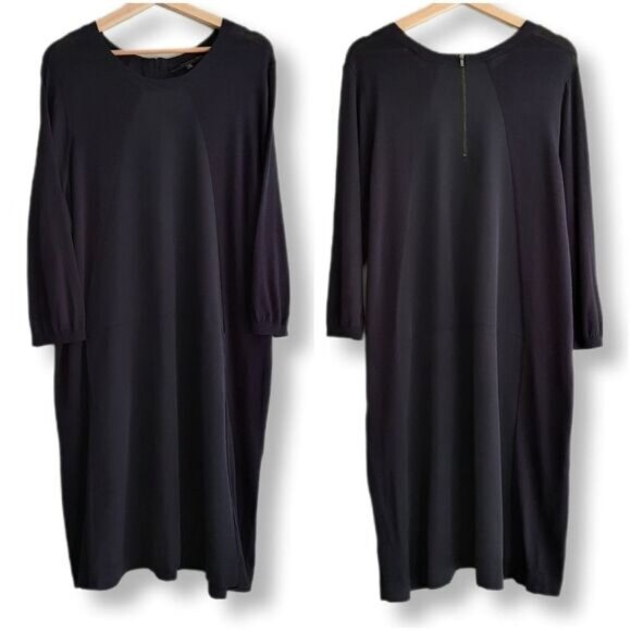 WILLOW & THREAD Mixed Media Midi Shirt Dress Tonal Navy Sz 2X Flawed - Picture 1 of 15